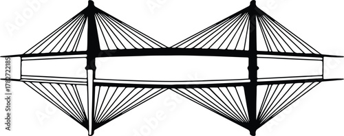 Illustrator Double suspension bridge modern architecture landmark silhouette vector