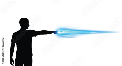 Silhouette of a man projecting a bright vibrant beam of energy