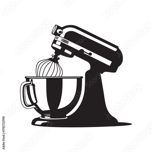 Silhouette of a stand mixer with whisk attachment