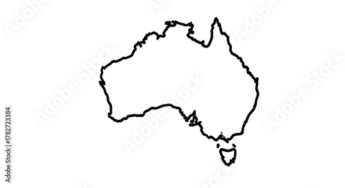 Outline map of the Australian continent in black on a transparent background, silhouette of Australia
