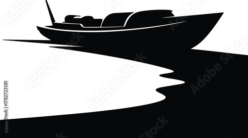 Illustrator speedboat recreational vessel on water transport line art Silhouette vector