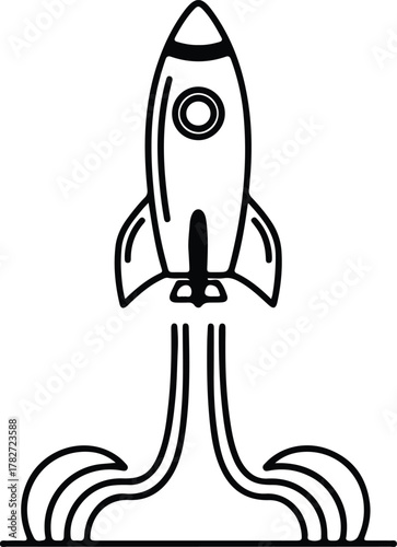 Illustrator Spaceship launching upwards leaving smoke trail Silhouette vector