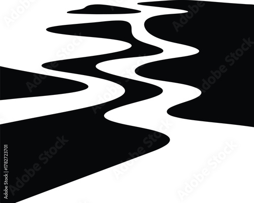 Illustrator Winding river creek stream black watercourse top view Silhouette vector