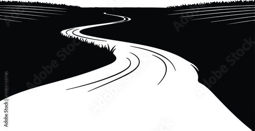 Illustrator winding rural road disappearing into distance Silhouette vector