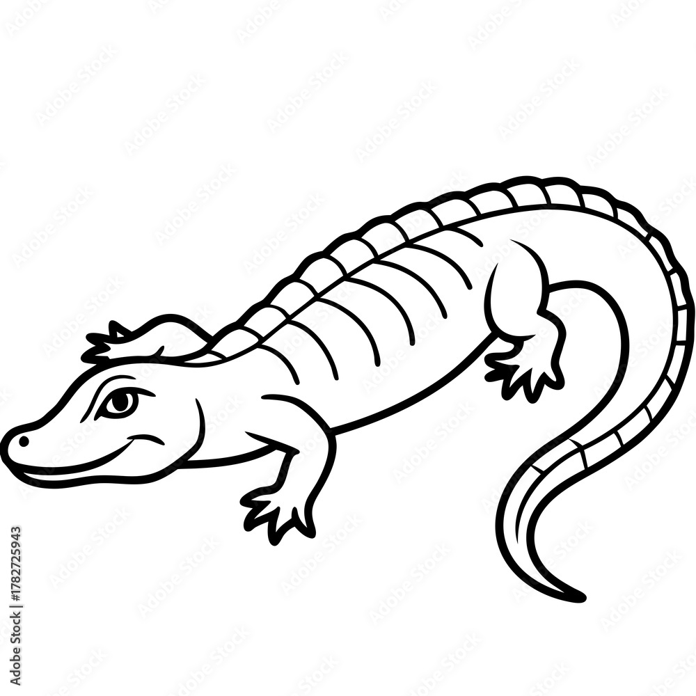 Naklejka premium Clean Dwarf Crocodile Line Art Animal Vector Isolated on White