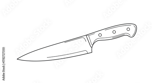 Simple black outline drawing of a versatile kitchen chef's knife, perfect for cooking, food preparation, and culinary graphics, isolated on a white background.