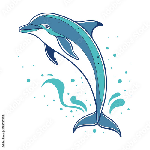 Smooth dolphin silhouette with shades of blue background