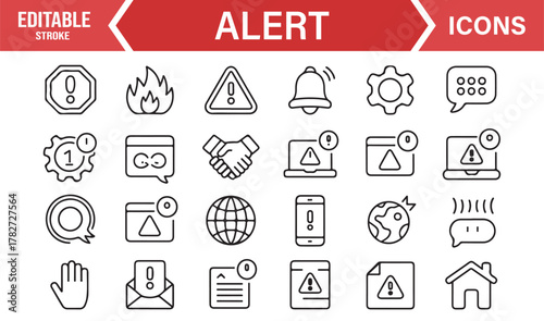 Warning and Emergency Icons – Editable Stroke Vector Collection for Alert and Risk Management Design