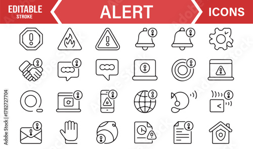 Notification and Alert Icons – Editable Stroke Vector Collection Representing System Warnings and Errors