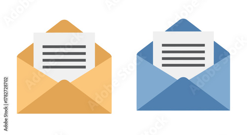 Two envelopes with letters inside one tan and one blue