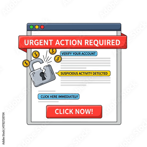 Urgent Action Required Popup Warning for Online Security Threat.