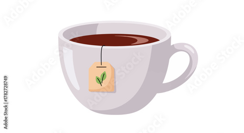 A simple illustration of a white mug filled with hot tea