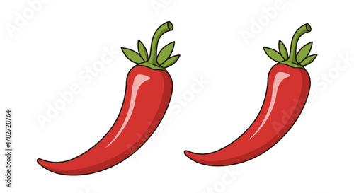 Two vibrant red chili peppers with green stems a simple cartoon illustration