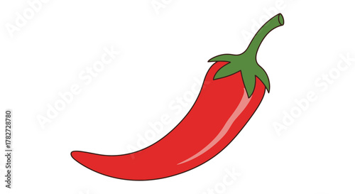 A simple cartoon illustration of a bright red chili pepper with green stem