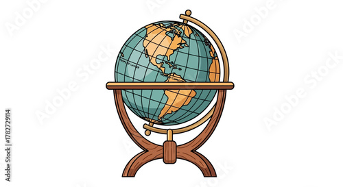Vintage Globe on Wooden Stand.