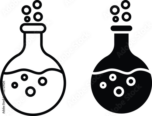 Boiling Chemical Flask Icon. Laboratory Reaction, Scientific Experiment, and Chemistry Symbol or Vector Silhouette and Pictogram..eps