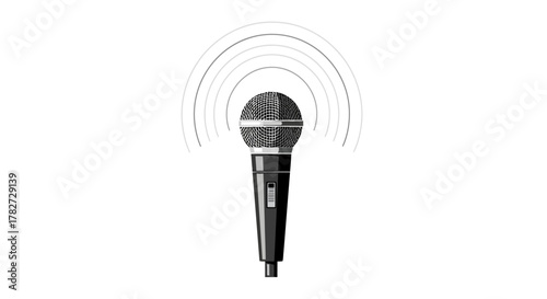 Vintage Microphone Emitting Sound Waves.