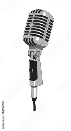 Vintage Microphone Isolated on White Background.