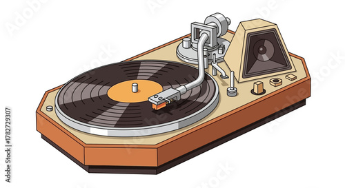 Vintage Turntable Playing a Vinyl Record.