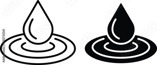 Water Droplet and Ripples Icon. Liquid Impact, Conservation, and Natural Water Symbol or Vector Silhouette and Pictogram..eps