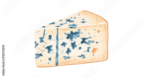 Watercolor illustration of a wedge of blue cheese.