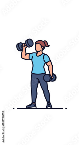 Woman exercising with dumbbells.