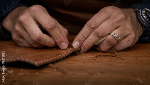 Crafting a Leather Wallet With Skilled Hands in a Workshop