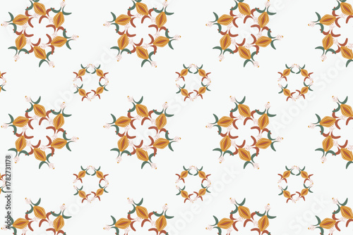 Elegant arabesque seamless pattern combining floral vines and flowing curve geometric symmetry, ideal for wallpapers, textiles, luxury packaging, Ramadan invitations
