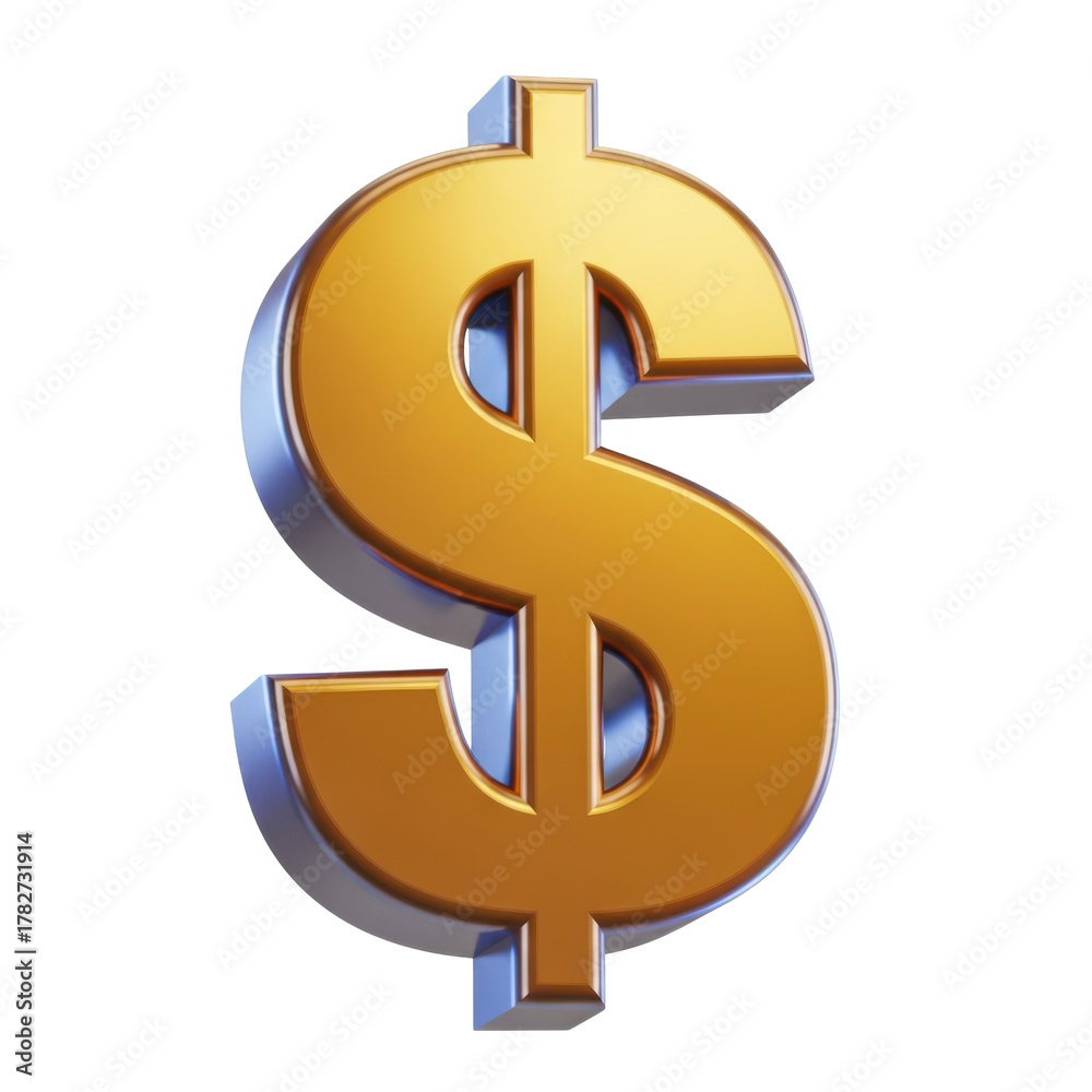 Obraz premium Shiny golden dollar sign symbol isolated on transparent background