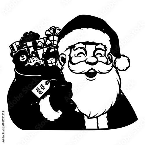 Santa Claus with large bag of gifts.