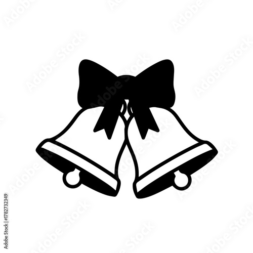 Two bells with a bow centerpiece.