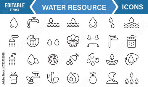 Eco Water Management Icons – Collection of Thin Line Symbols for Environment and Sustainability