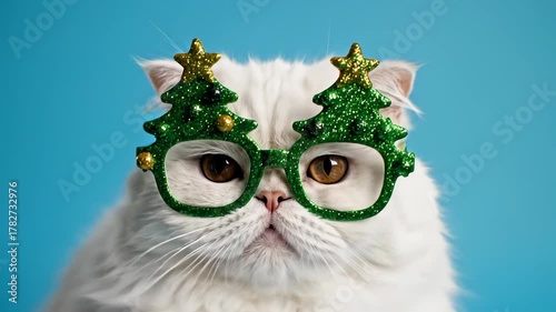 Wallpaper Mural Cat Wearing Christmas Tree Glasses on Blue Background Torontodigital.ca