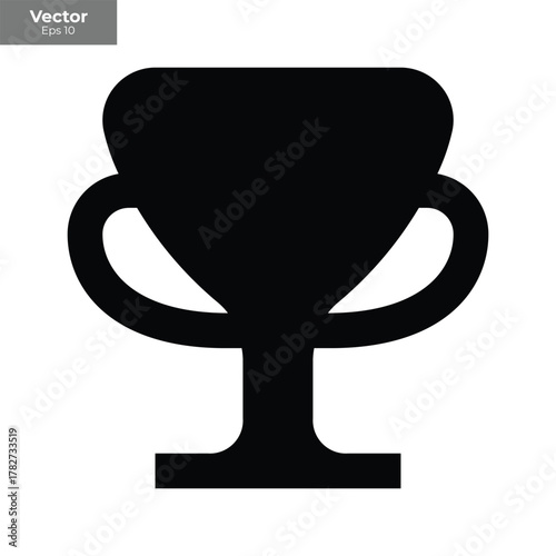 A simple black silhouette of a trophy cup with two handles and a stem, isolated on a white background