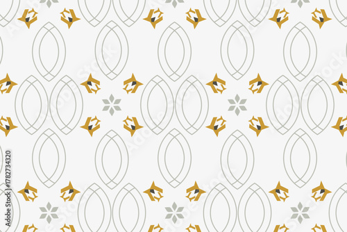 Elegant arabesque seamless pattern blending floral vines with graceful curved geometry, perfect for wallpapers, textile prints, luxury packaging, and Ramadan or Eid invitation designs.