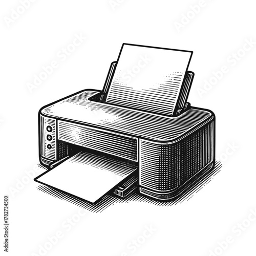 A modern printer engraved, woodcut style with fine details sketch engraving vector illustration. Scratchboard imitation. Black and white image. flat vector [Converted]