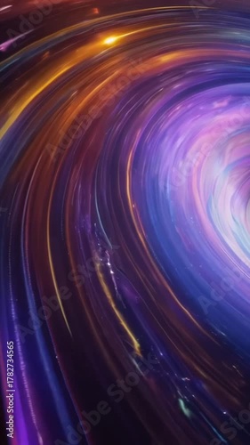 Dynamic circular light trails swirl forming a glowing colorful tunnel effect symbolizing speed, data flow, and futuristic motion concept