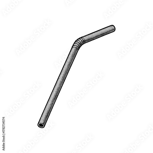 Drinking straw engraving Illustration, drawn in an engraved, woodcut style with fine details sketch engraving vector illustration. Scratchboard imitation. Black and white image. flat vector