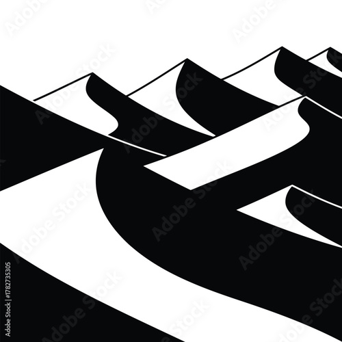 Abstract black and white graphic design of sand dunes