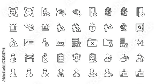 Collection of security icons in outline style for web design, app design, and infographic projects