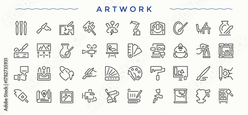 Artwork line icon set. Graphic icon set. Modern thin line style icons. Contain linear sign graphic, art, digital, brush, art and design, creativity and more. Vector collections.