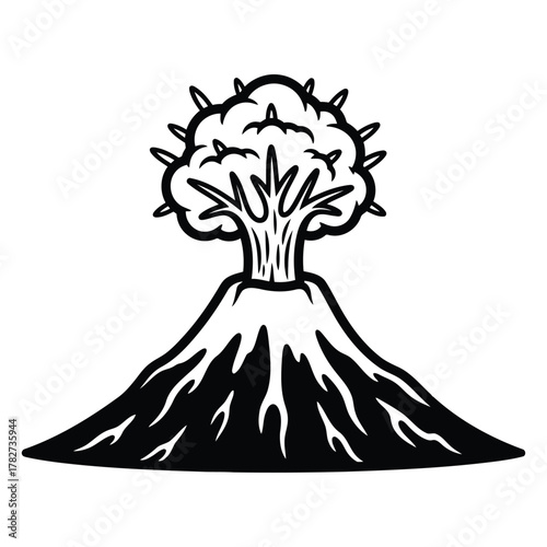 Illustration of a volcano erupting with smoke and lava