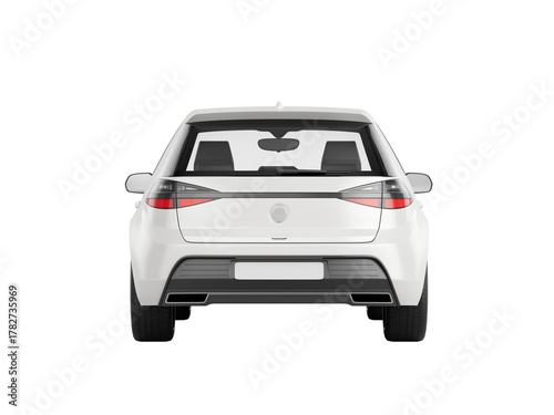 Canvas Print White modern hatchback car backside view isolated on transparent background3