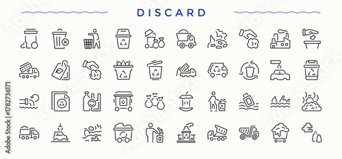 Dustbin line icon set. Thin line icons set. Contain linear symbols waste, bin, trash, rubbish. Signs for web and mobile app. Rubbish simple icon set.