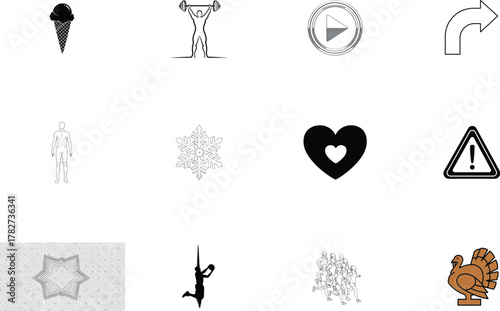 Ice cream cone weightlifter play button arrow black