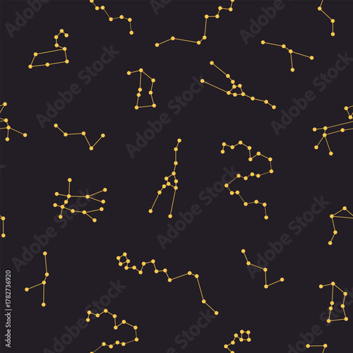 Seamless pattern with star and costellation in celestial style