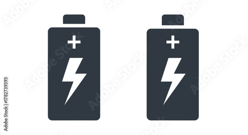 Two black battery icons with positive signs and lightning bolts displayed