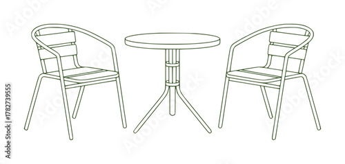 Minimalist Line Art of a Round Table and Two Chairs