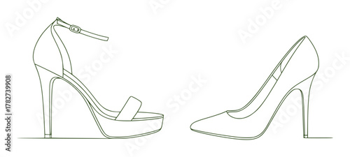 Two elegant high-heeled shoes, a platform sandal and a stiletto pump