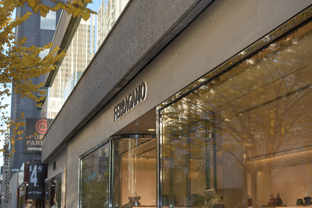 Naklejka premium exterior of Ferragamo, a shoe store, located at 131 Bloor St W, Suite 102, Floor 1, The Colonnade on Bloor, Toronto